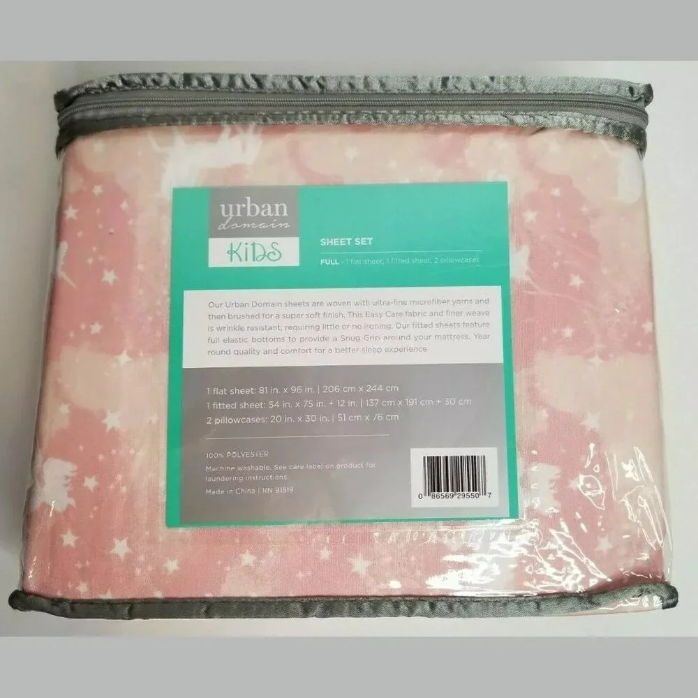 Urban Domain Kids FULL Unicorns Stars Sheet Set PINK Mythical Fantasy Girl NEW